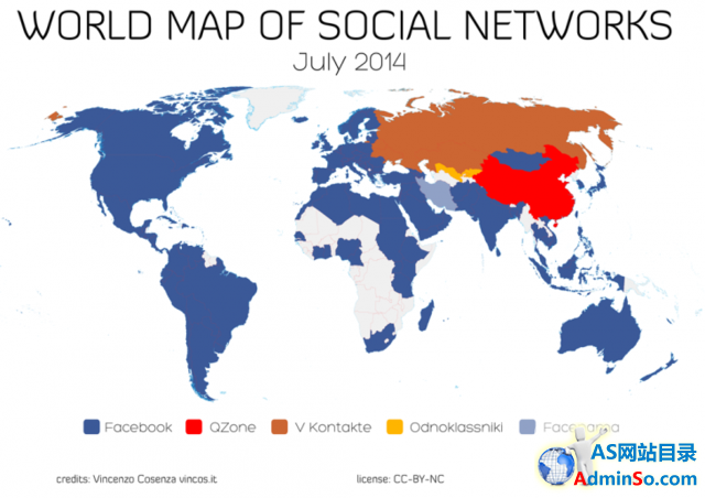 Facebook社交战略图：只差7个国家和地区就征服全球