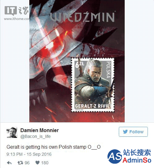 国宝级待遇：波兰政府发行《巫师3》白狼主题邮票
