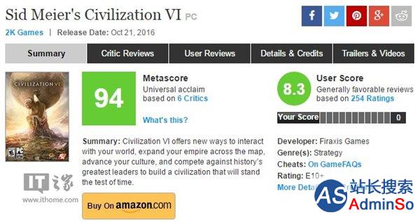 《文明6》发售3天销量突破40万，整体好评