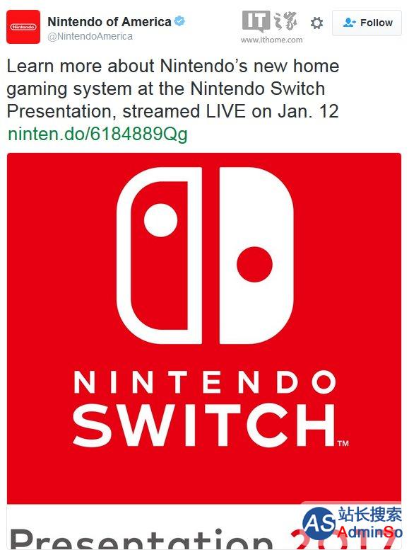 任天堂Switch正式发布时间公布：明年1月12日